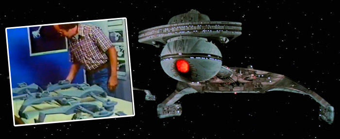 Jim Dow working on Star Trek the Motion Picture, and Greeblied final model.