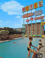 Riviera Motel Postcard - Fun by the pool