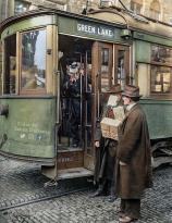 Street car conductor in Seattle not allowing passengers aboard without a mask during Spanish Flu Pandemic in 1918